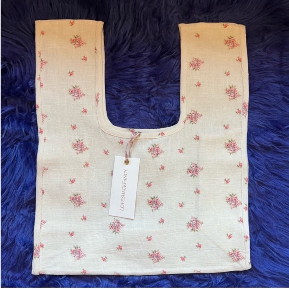New! LoveShackFancy Omari Linen Floral Tote Bag in French Cream Pink